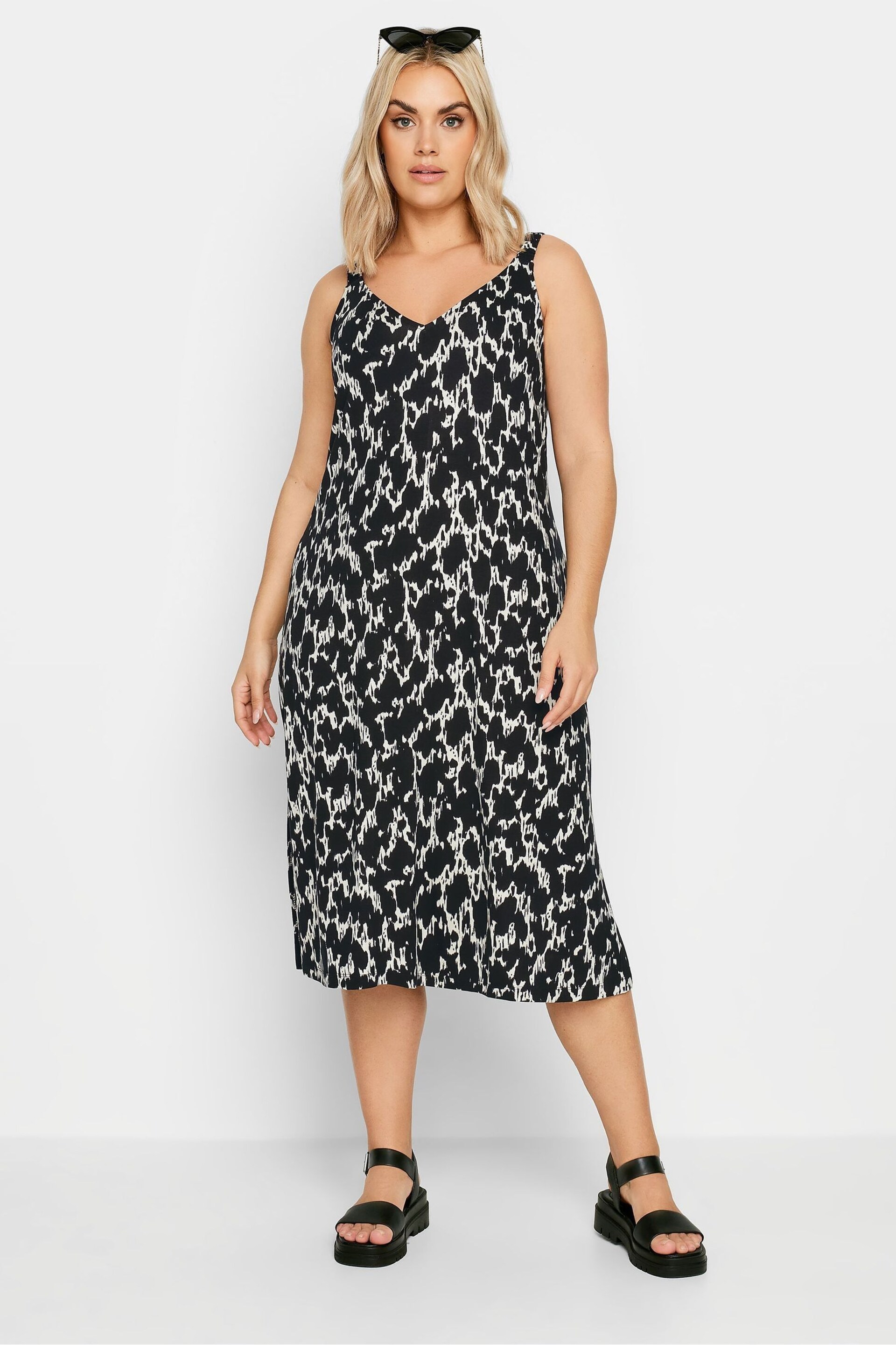 Yours Curve Dark Black Throw On Beach Shirred Strap Dress - Image 1 of 5