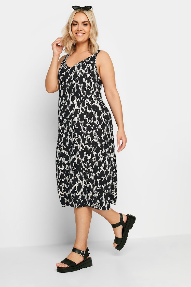 Yours Curve Dark Black Throw On Beach Shirred Strap Dress - Image 2 of 5