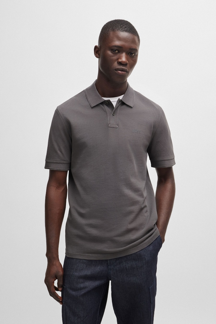 BOSS Light Grey Cotton Pique Polo Shirt - Image 1 of 5