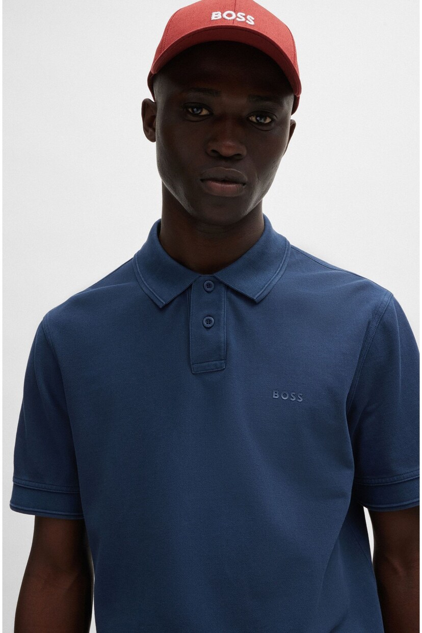 BOSS Dark Blue Cotton Pique Polo Shirt - Image 1 of 4