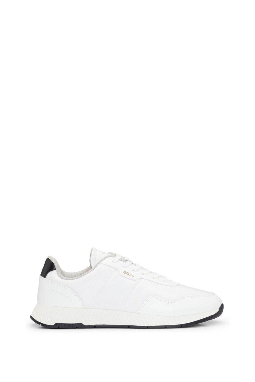 BOSS White Textured Sole Trainers In Mixed Materials - Image 2 of 5