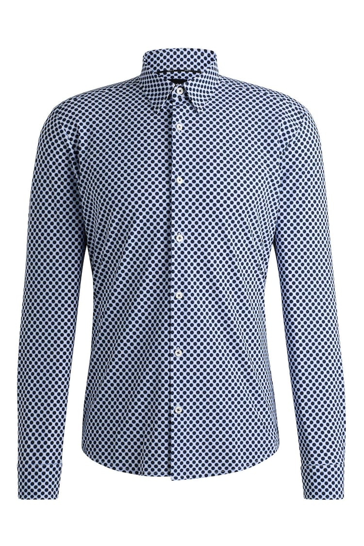 BOSS Dark Blue Printed Slim-Fit Shirt In Performance-Stretch Fabric - Image 6 of 6