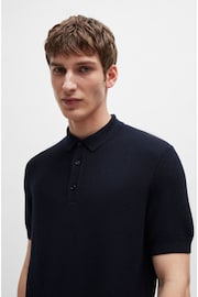 BOSS Blue Knitted Polo Shirt - Image 4 of 5