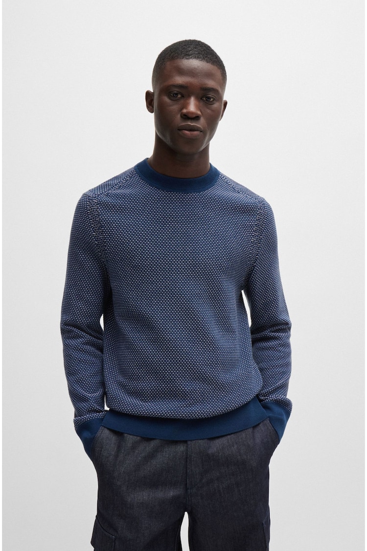 BOSS Blue Cotton Blend Two Tone Structure Sweater - Image 1 of 5