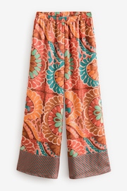 Brown/Multi Paisley Border Print Wide Leg Elasticated Crinkle Satin Trousers - Image 3 of 3