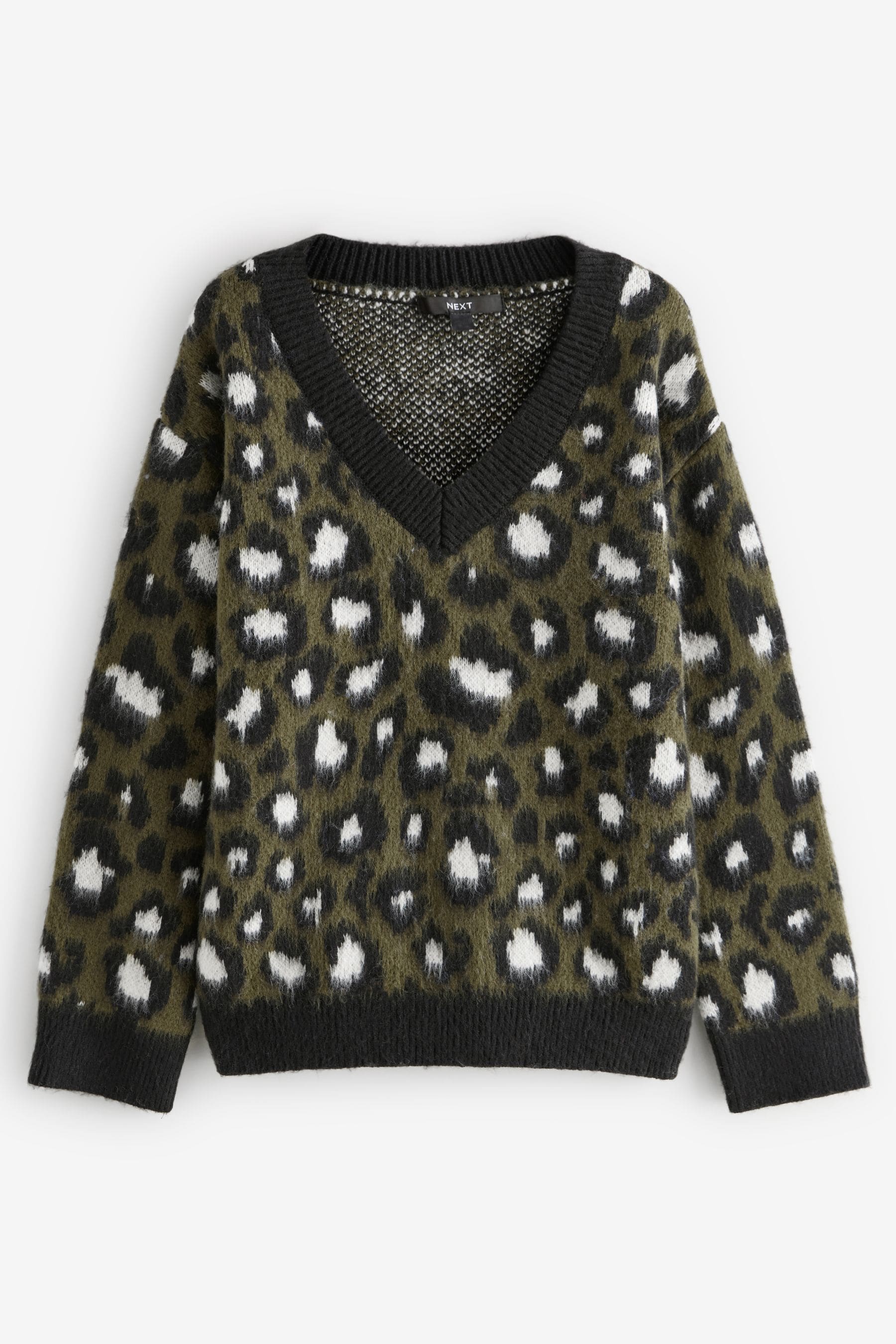 Buy Khaki Green Leopard Animal V Neck Jumper from Next Luxembourg