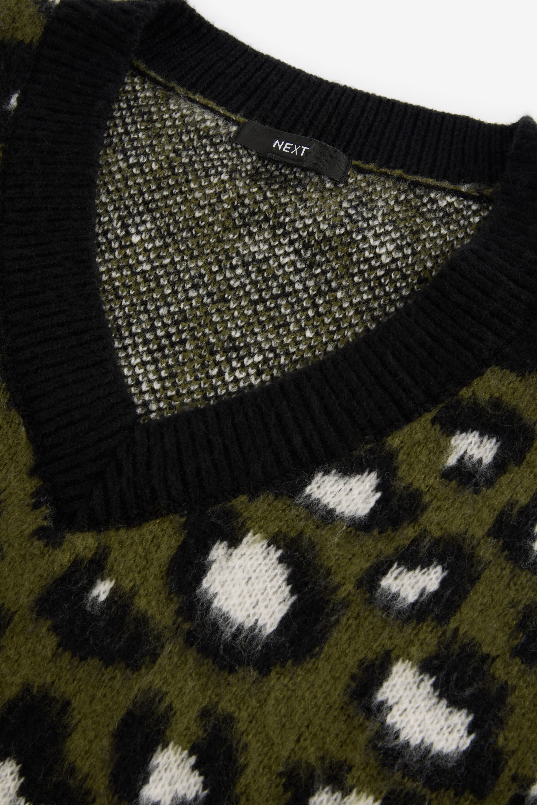 Buy Khaki Green Leopard Animal V Neck Jumper from Next Luxembourg