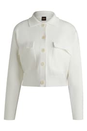 BOSS White Cropped Knitted Jacket With Flap Pockets - Image 6 of 6