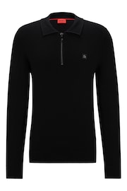 HUGO Black Stacked Logo Polo Sweater With Zip Neck - Image 5 of 5