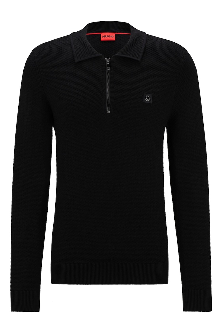 HUGO Black Stacked Logo Polo Sweater With Zip Neck - Image 5 of 5