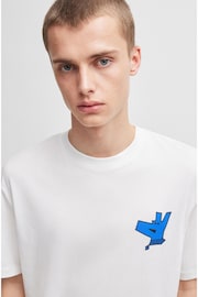 HUGO Blue White HUGO Seasonal Logo Cotton Jersey T-Shirt - Image 4 of 6