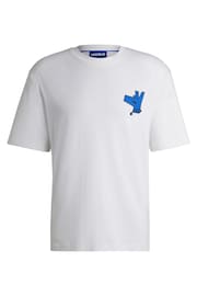 HUGO Blue White HUGO Seasonal Logo Cotton Jersey T-Shirt - Image 6 of 6