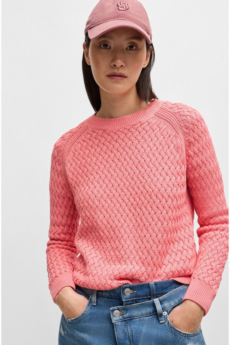 BOSS Pink Structured 100% Cotton Sweater - Image 1 of 5