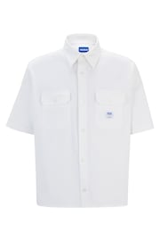 HUGO Blue Logo Patch Loose-Fit Cotton Twill Shirt - Image 6 of 6