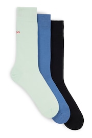 HUGO Blue Regular Length Logo Socks 3 Pack - Image 1 of 3