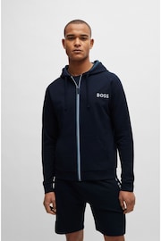 BOSS Blue Logo Detail Zip Up Hoodie Cotton Terry - Image 1 of 5