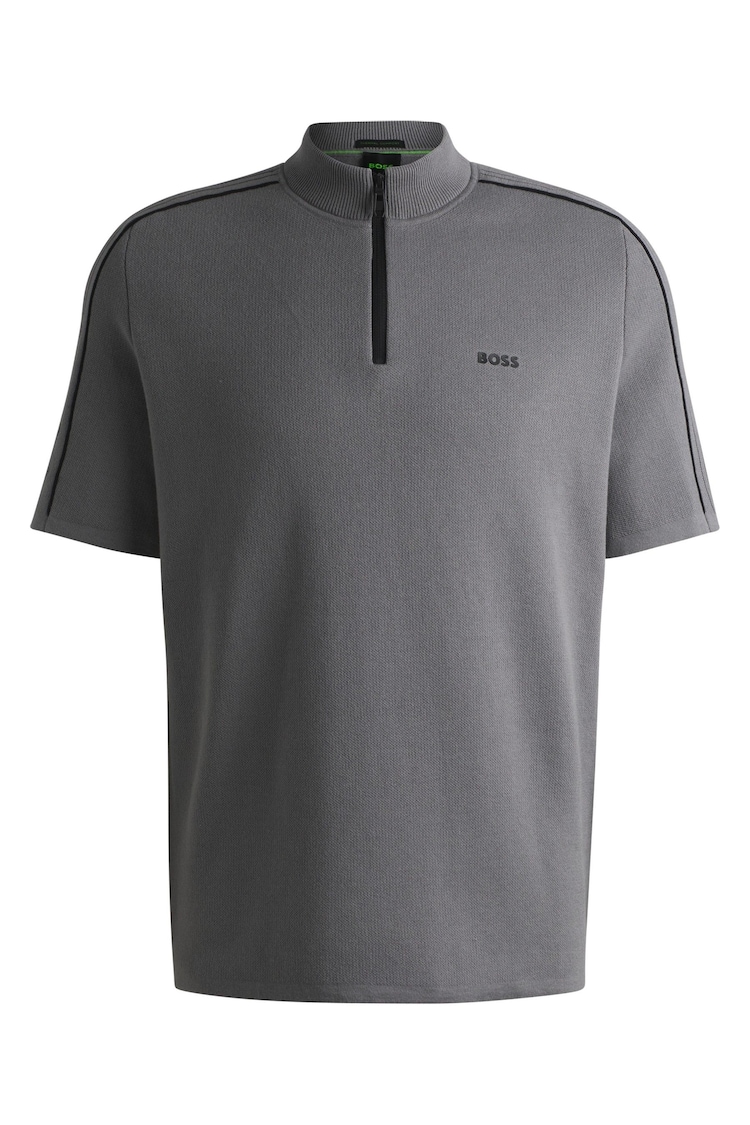 BOSS Grey Zip Neck Knitted Polo Shirt - Image 5 of 5