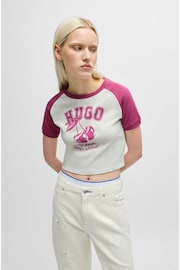 HUGO Blue Pink Varsity Print T-Shirt In 100% Cotton Jersey - Image 1 of 5