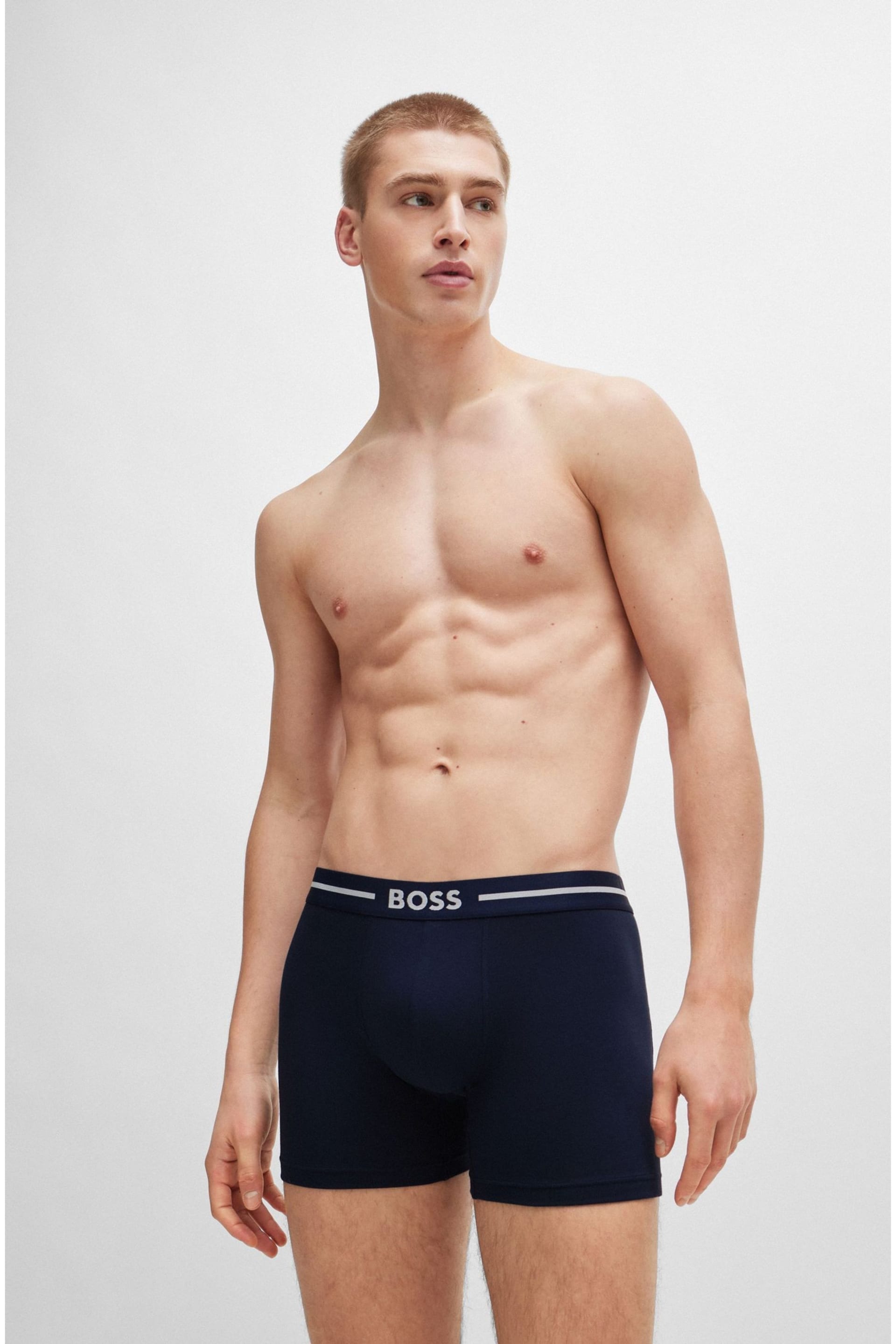 BOSS Blue Three-Pack Of Logo-Waistband Boxer Briefs In Stretch Cotton - Image 7 of 7