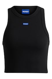 HUGO Blue Black Stretch Cotton Cropped Tank Top With Logo Label - Image 5 of 5