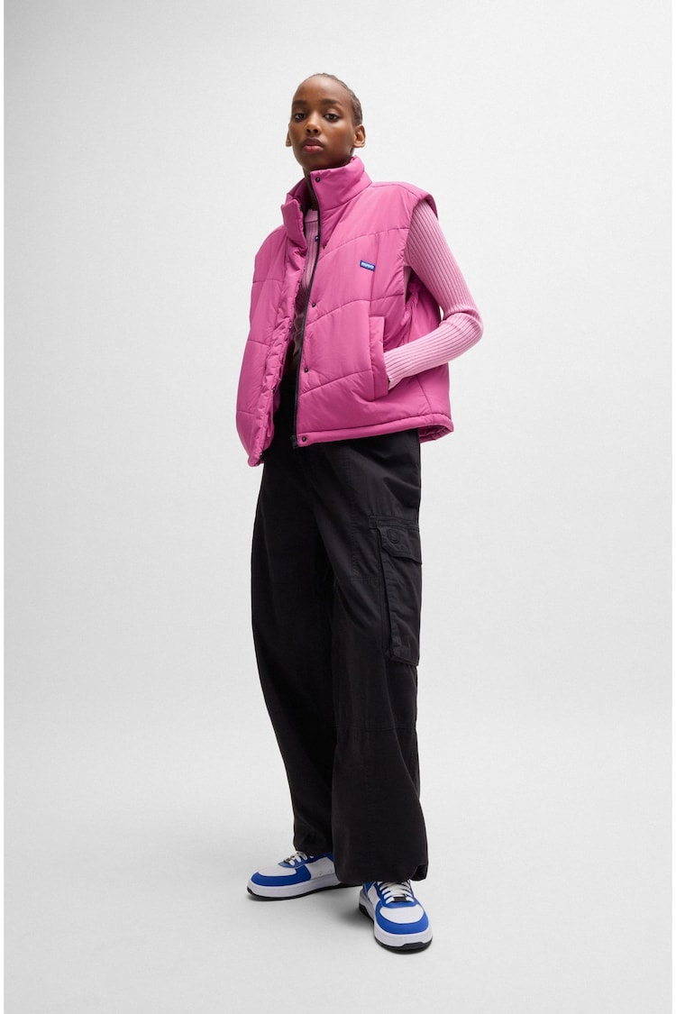 HUGO Blue Pink Water-Repellent Gilet With Logo Label - Image 2 of 6