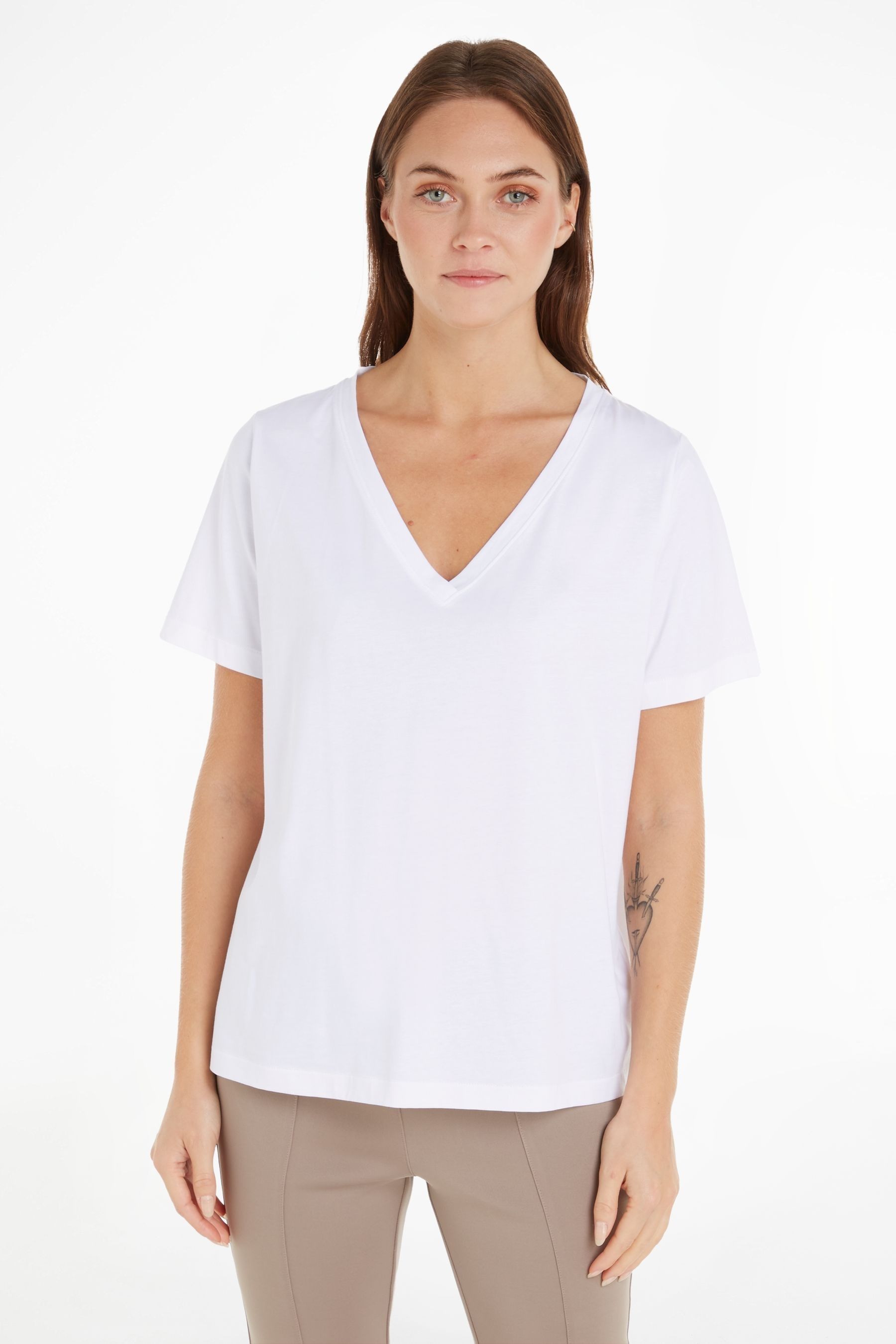 Calvin klein white t shirt v neck best sale