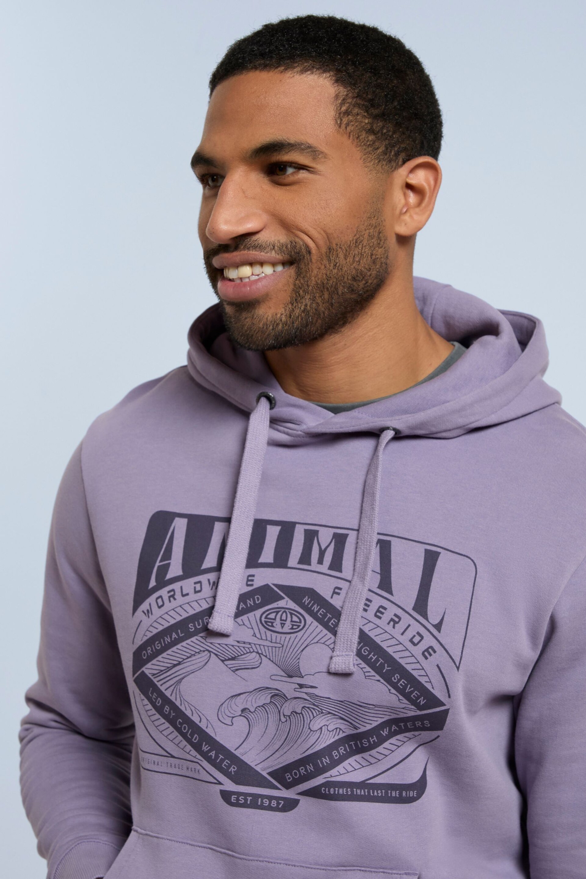 Animal Mens Purple River Front Graphic Organic Hoodie - Image 4 of 4