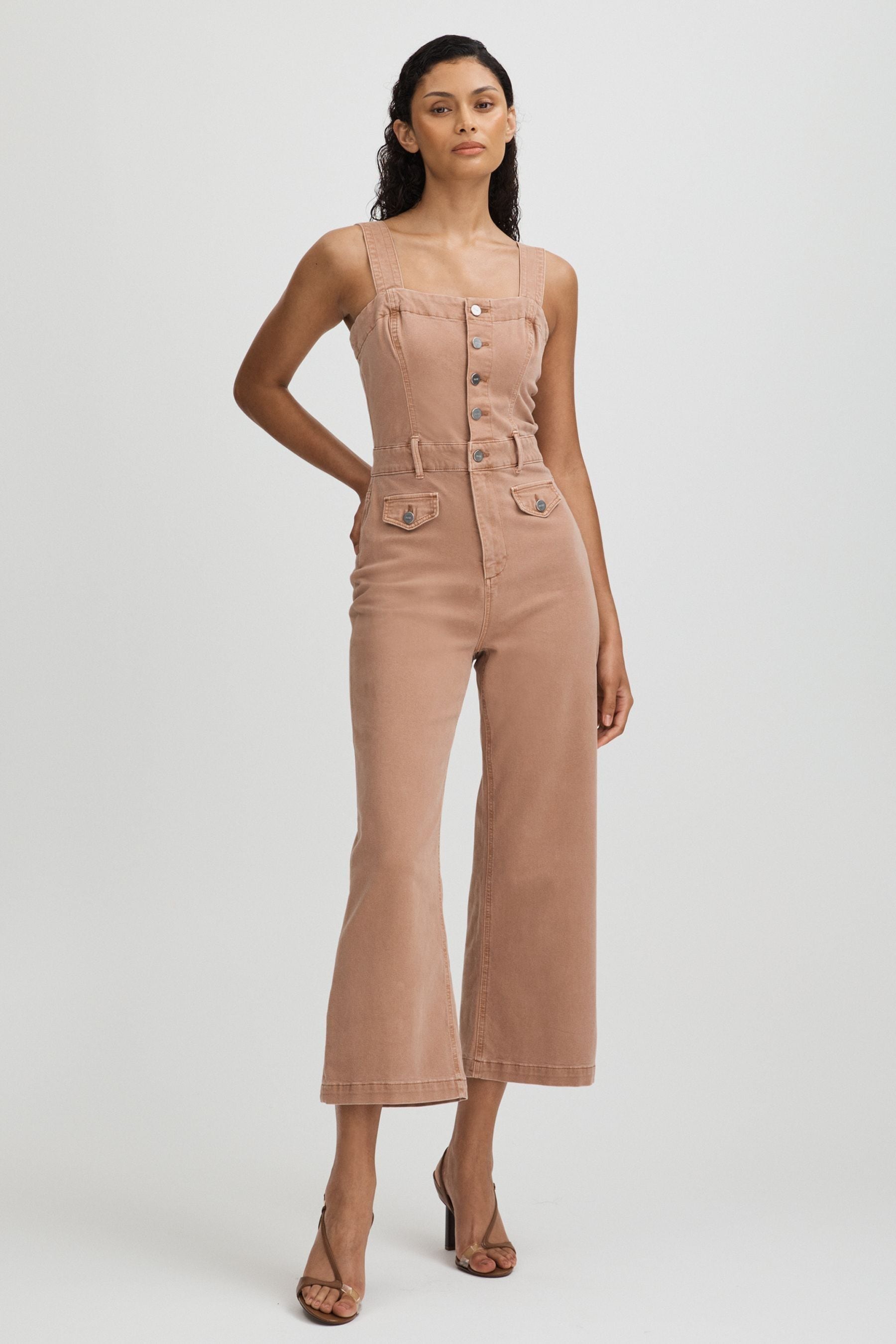 Womens cropped denim overalls on sale
