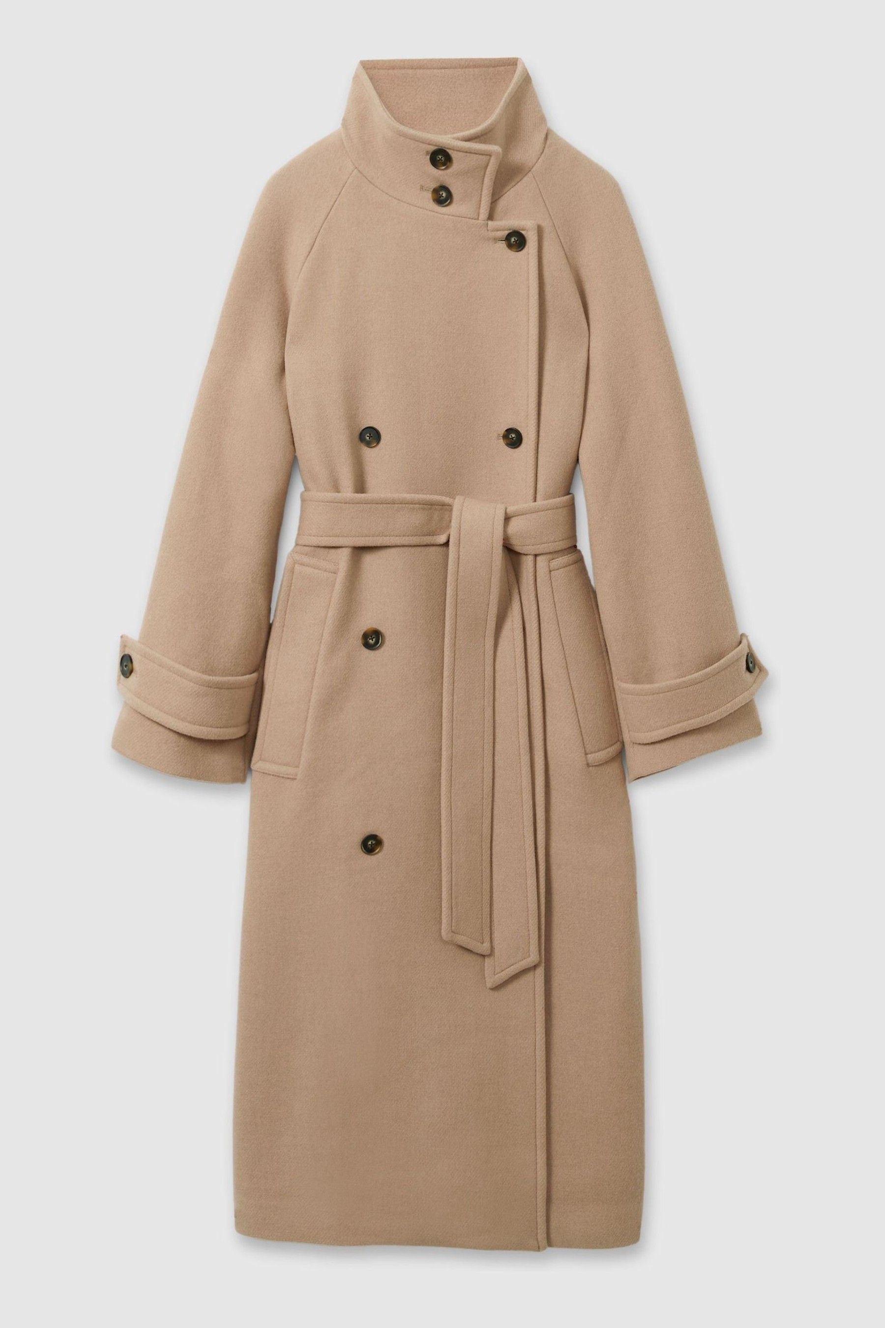 Buy Reiss Neutral Prim Petite Wool Blend Double Breasted Funnel Neck Coat from Next Luxembourg
