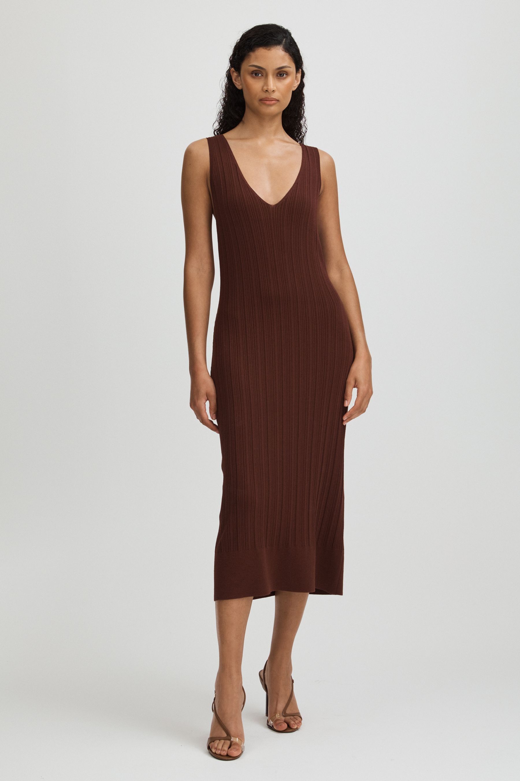 Brown bodycon midi dress discount
