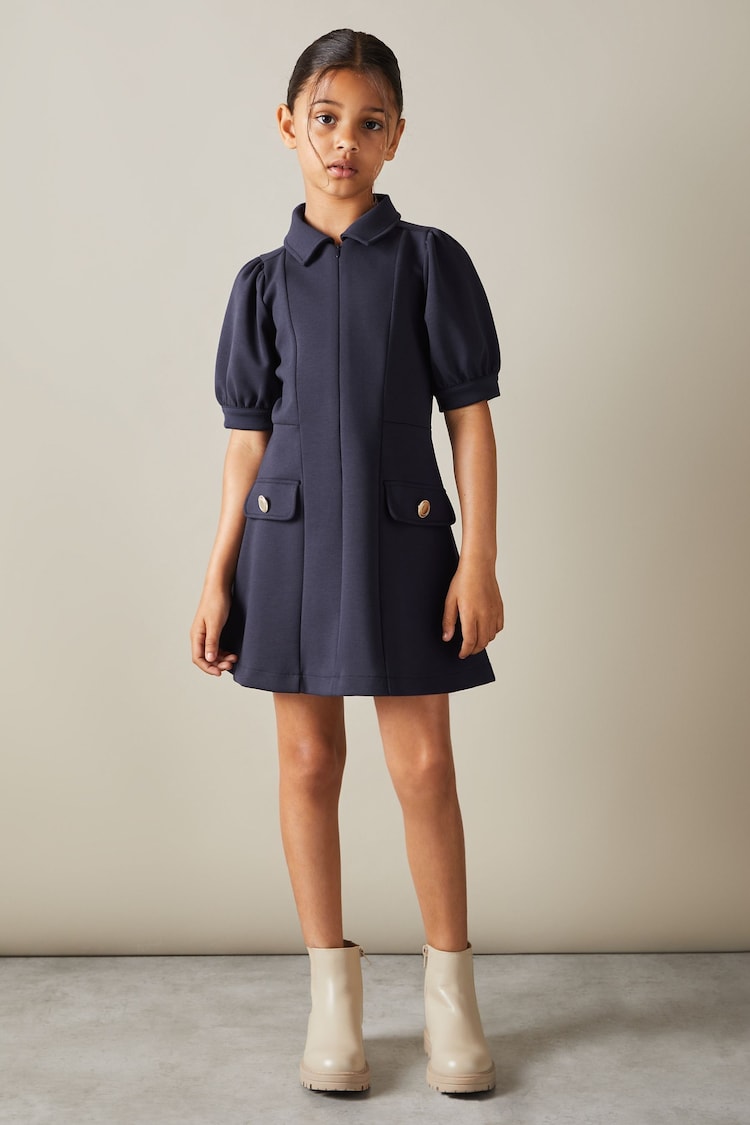 Reiss Navy Anna 4-9 yrs Jersey Puff Sleeve Dress - Image 1 of 4