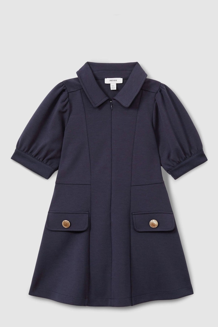 Reiss Navy Anna Junior Jersey Puff Sleeve Dress - Image 2 of 4