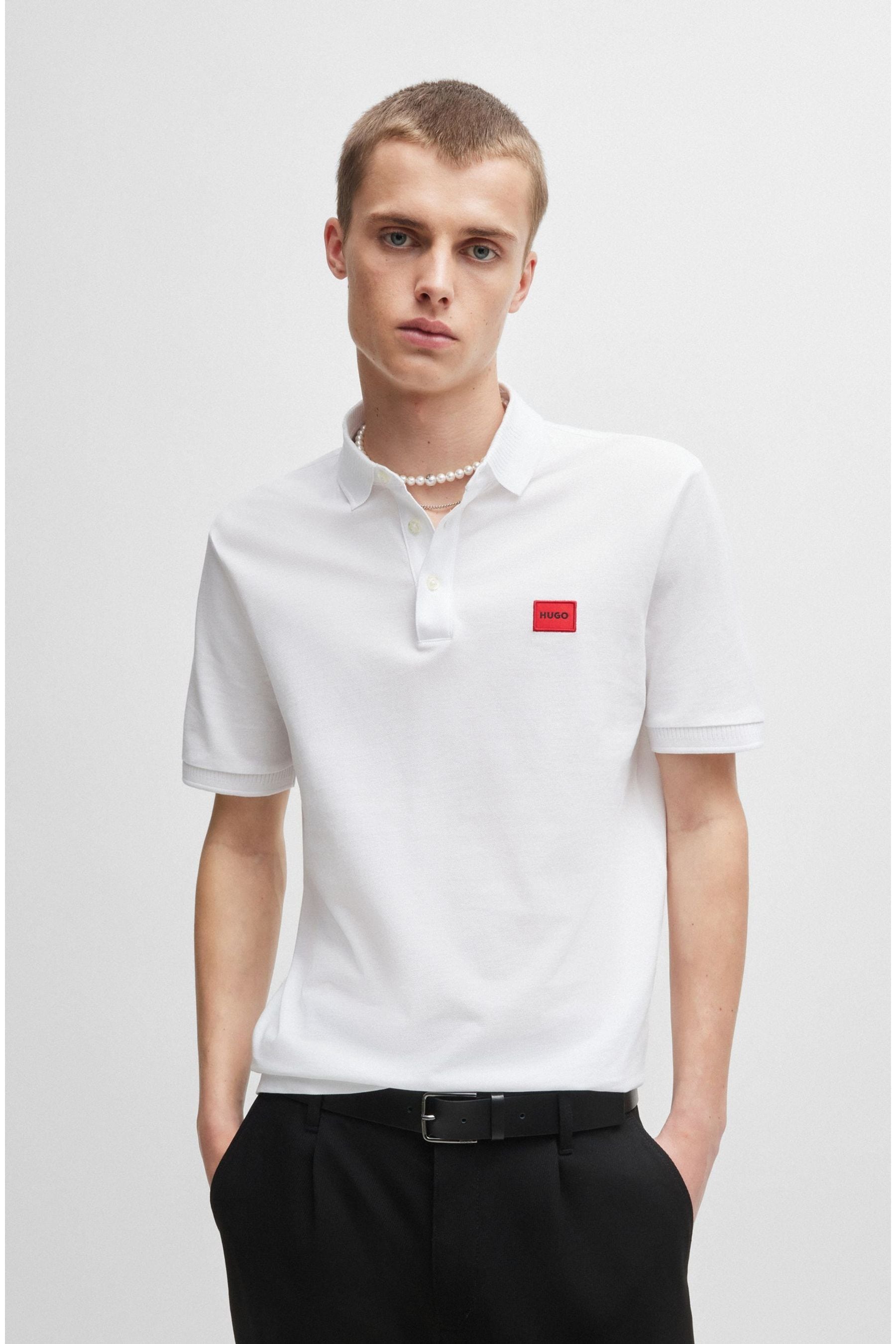 Buy HUGO White Cotton Pique Logo Label Slim Fit Polo Shirt from Next Luxembourg