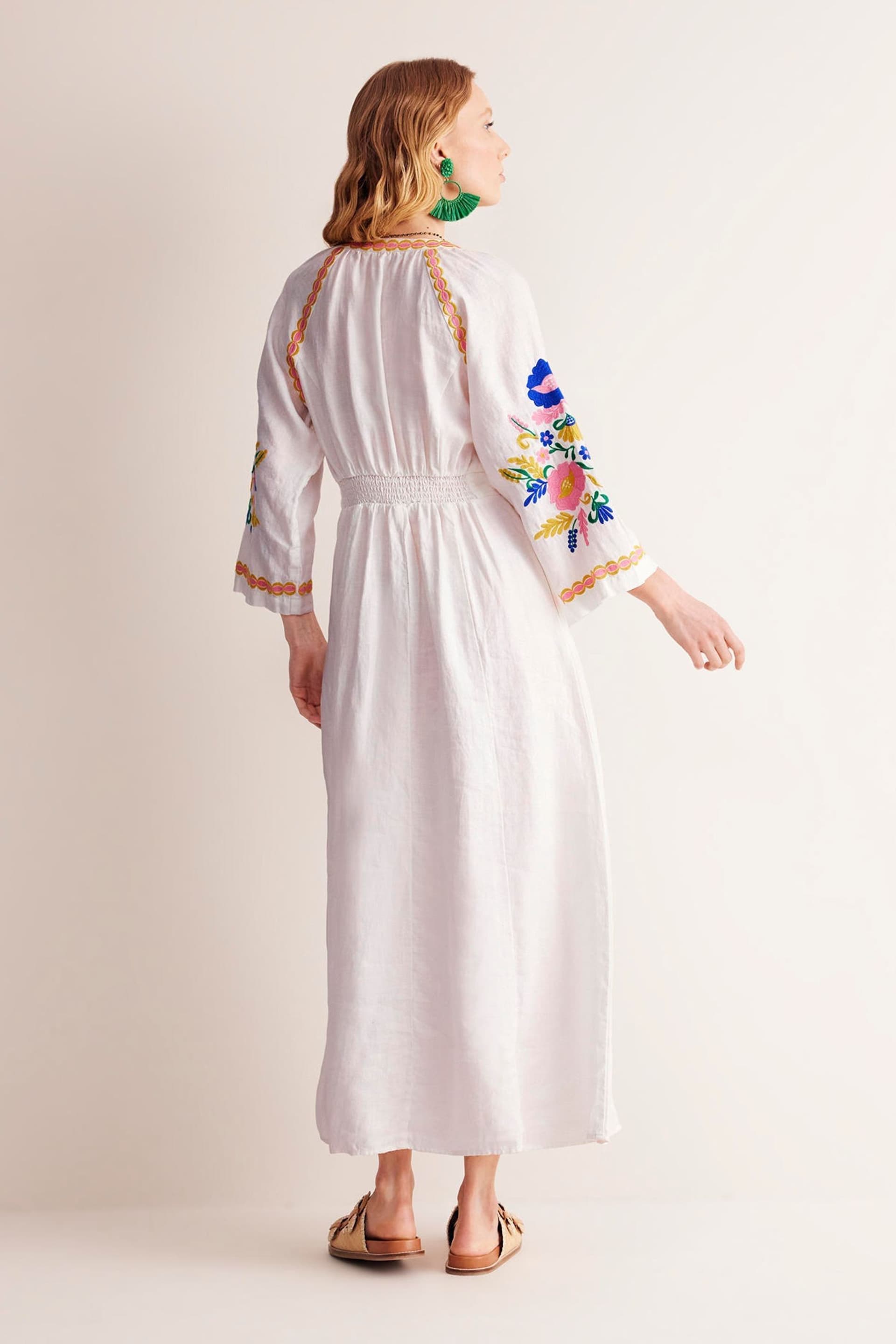 Boden White Petite Una Linen Embroidered Dress - Image 3 of 6