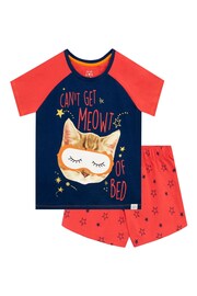 Harry Bear Blue Can't Get Meowt Of Bed 100% Cotton Short Pyjamas - Image 1 of 5