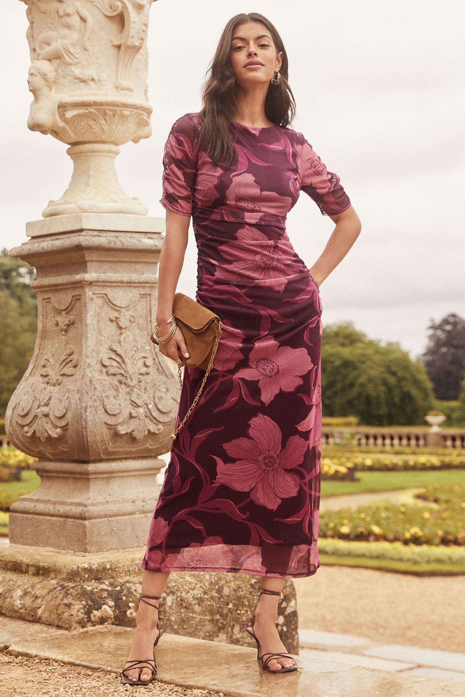 Buy Lipsy Purple Short Sleeve Floral Mesh Midi Dress from the Next UK online shop