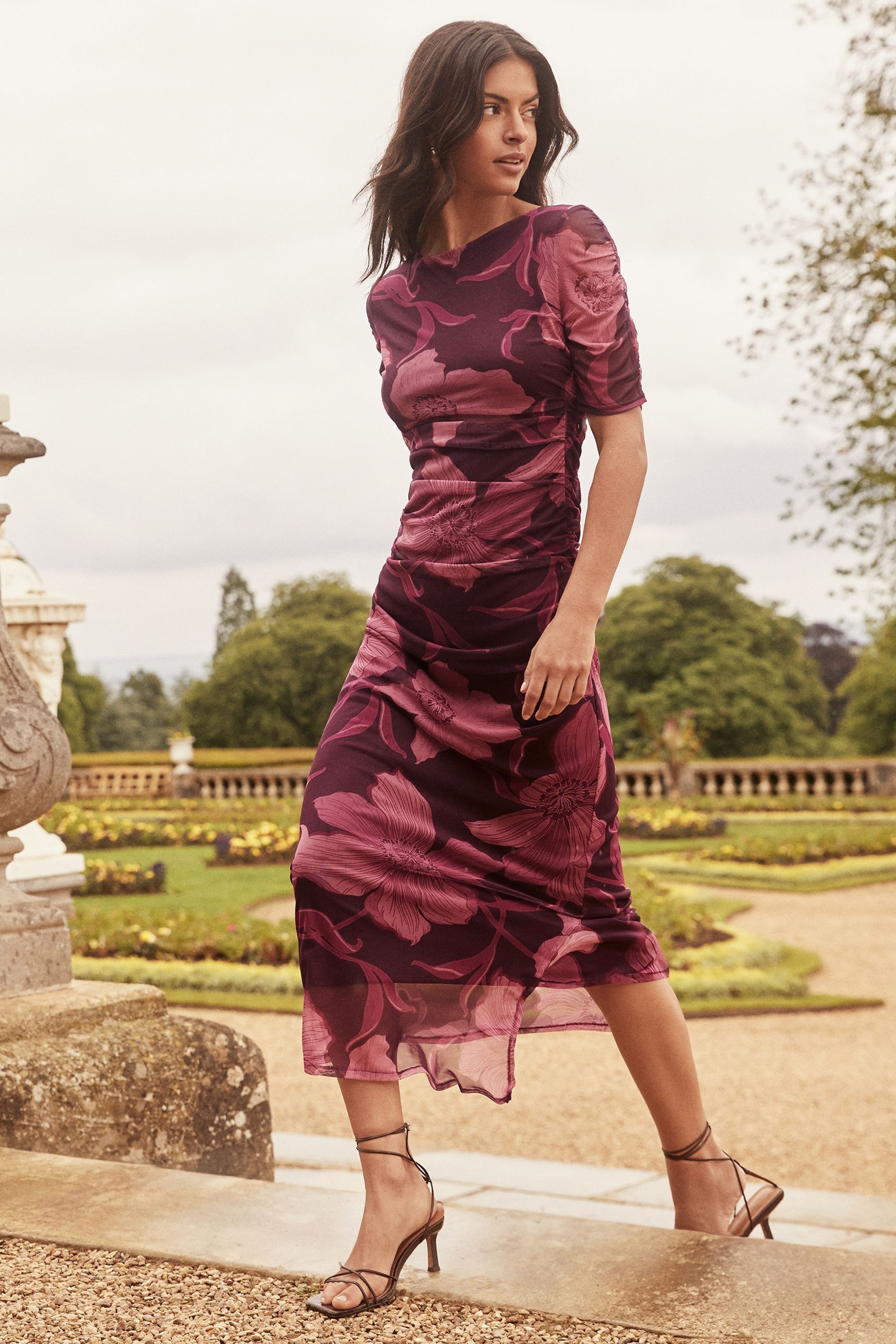 Floral mesh sleeve dress new arrivals