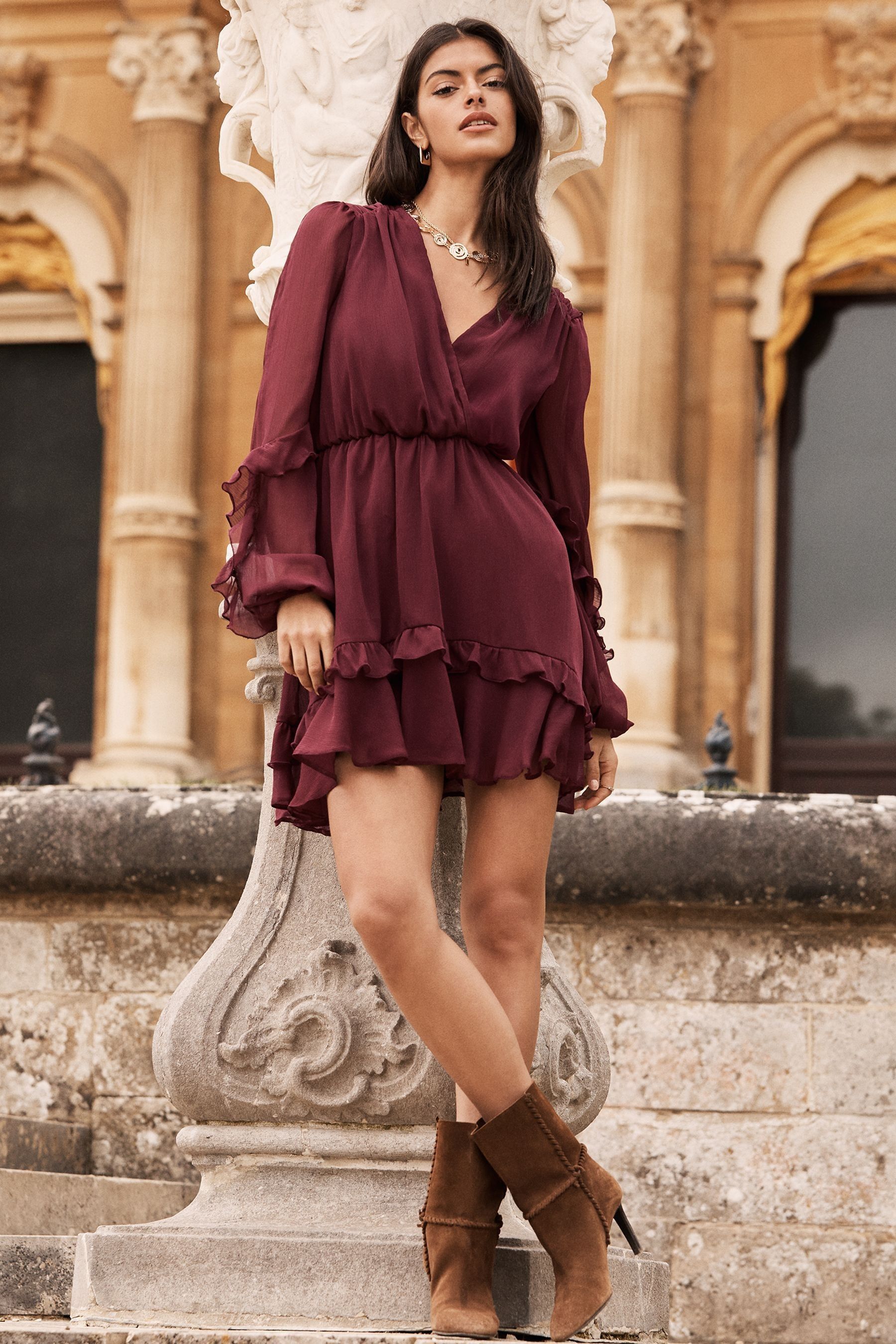 Red chiffon mini dress hotsell