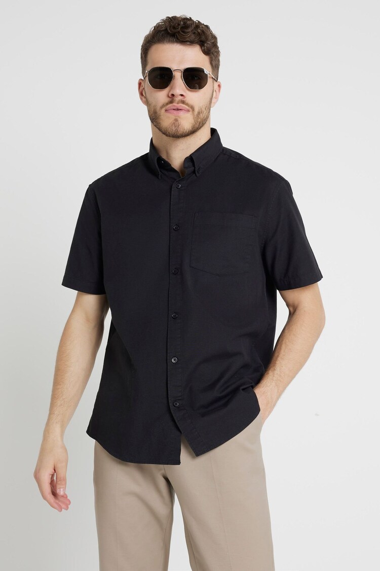 River Island Black Short Sleeve Oxford Shirt - Image 1 of 3