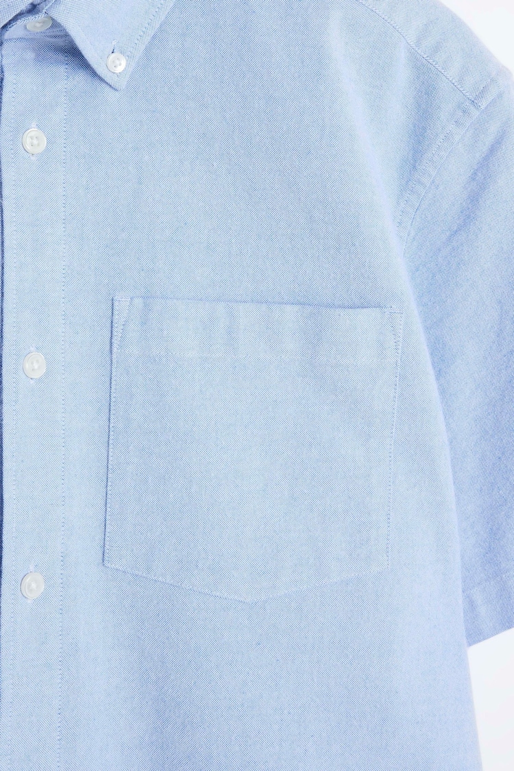 River Island Blue Short Sleeve Laundered Oxford Shirt - Image 4 of 4