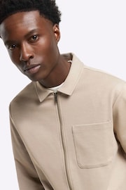 River Island Natural Slim Fit Smart Textured Shacket - Image 3 of 4