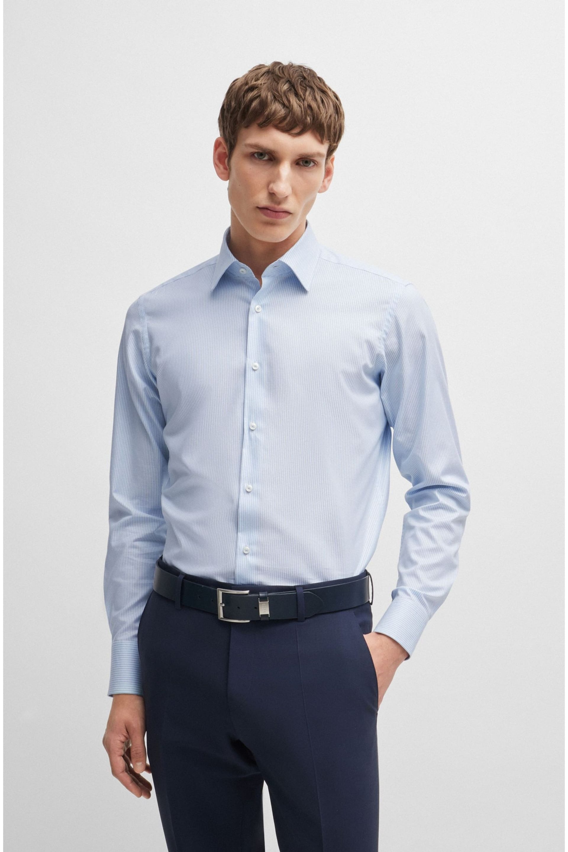 BOSS Blue Regular-Fit Easy-Iron Shirt In Stretch Cotton - Image 1 of 6