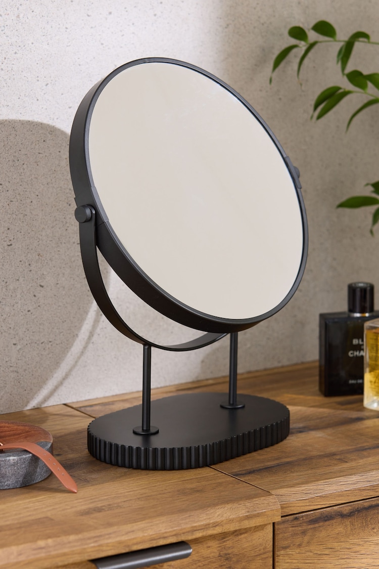 Black Rib 5x Magnification Round Dressing Table Mirror - Image 1 of 3