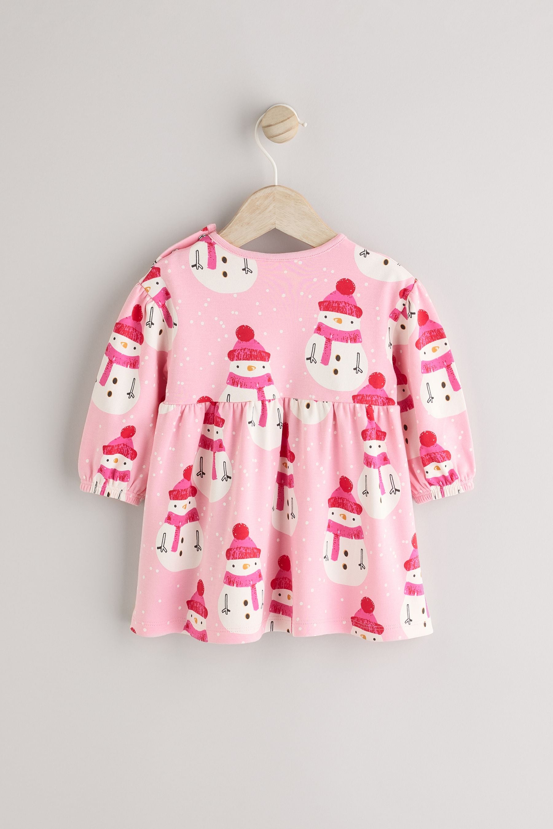 Pink Snowman Christmas Baby Jersey 100 Cotton Dress With Tights Set 0mths 2yrs