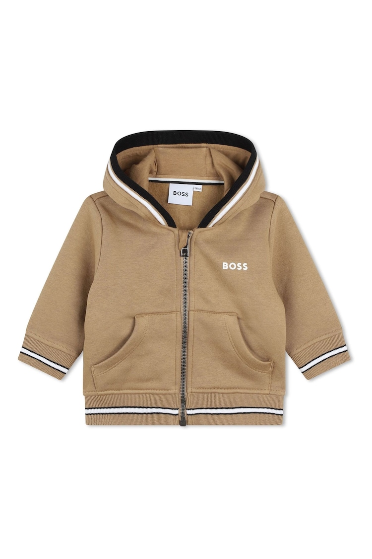 BOSS Natural Baby Zip-Up Hoodie With Tipping Detail - Image 1 of 2