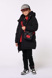 HUGO Black Longline Logo Puffer Coat - Image 1 of 3