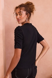 Love & Roses Black Bow Embellished Ruched Sleeve T-Shirt - Image 4 of 4