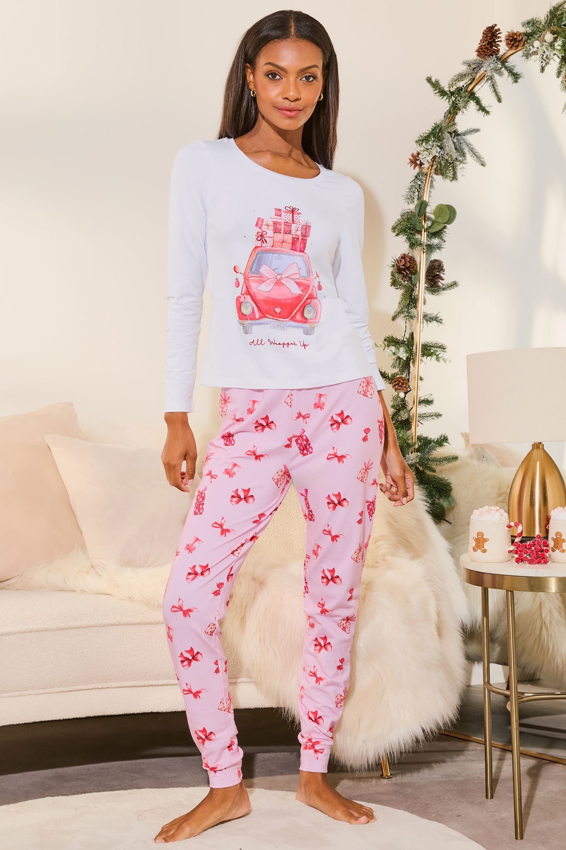 Buy Lipsy White Christmas Jersey Pyjama Trousers Set from the Next UK online shop