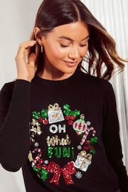 Friends Like These Black Sequin Christmas Jumper. - Image 2 of 4