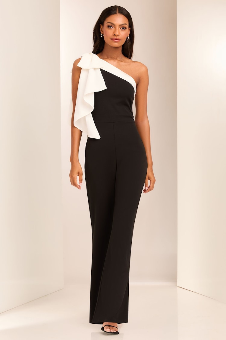 Lipsy Black and White One Shoulder Bow Jumpsuit - Image 4 of 4